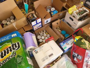 Boxes of food and household items